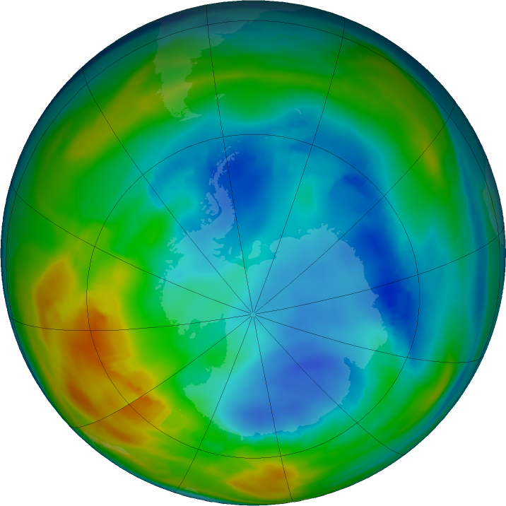 Antarctic ozone map for 31 July 2016